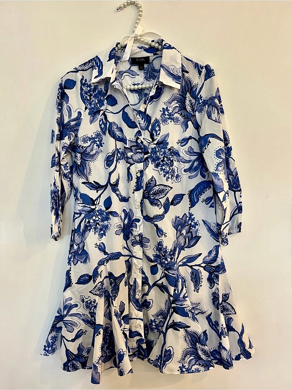 MSK Floral Mini Dress in Blue & White Size Small